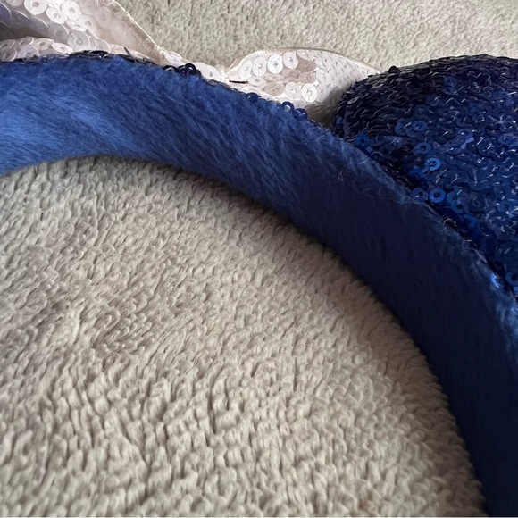 Disney Parks Minnie Mouse Mickey Ears Headband Sequin Stars Blue White Silver - Picture 9 of 12